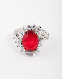 Rhodium Cubic Zirconia Vintage Red Oval Ring - link has visual effect only