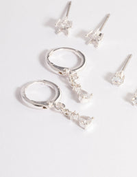 Silver Cubic Zirconia Star & Drop Earrings Pack - link has visual effect only