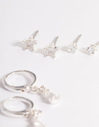 Silver Cubic Zirconia Star & Drop Earrings Pack - link has visual effect only