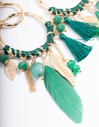 Gold Thread Bead Green Feather Earrings - link has visual effect only