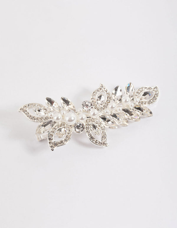 Silver Diamante & Pearl Barette Clip