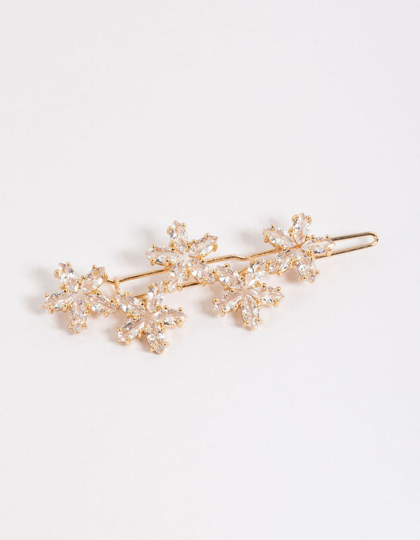 Gold Diamante Flower Hair Clip