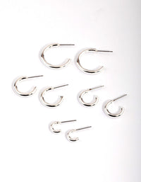 Silver Basic Round Hoop Earrings 4-Pack - link has visual effect only