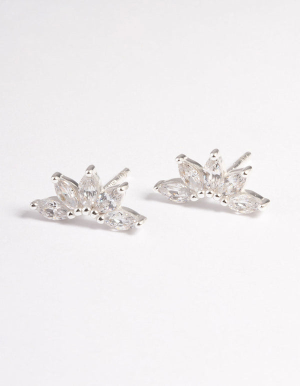 Sterling Silver Cubic Zirconia Fan Stud Earrings