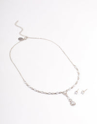 Rhodium Oval Pear Jewellery Set - link has visual effect only