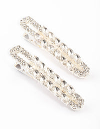 Silver Mixed Navette Diamante Hair Clips Pack - link has visual effect only