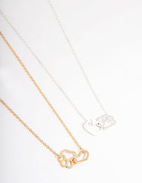 Mixed Metal Heart & Paw Link Necklace - link has visual effect only