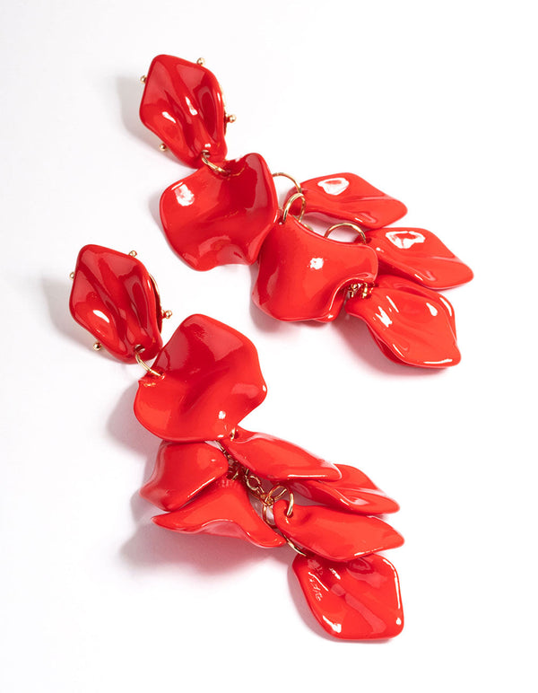 Red Coated Petal Drop Earrings