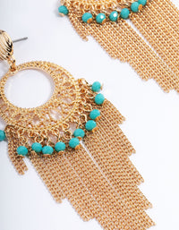 Gold Blue Beaded Tassel Drop Chandbali Earrings - link has visual effect only