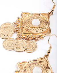 Gold Stone Stamp Disc Tassel Earrings - link has visual effect only