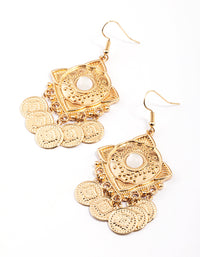 Gold Stone Stamp Disc Tassel Earrings - link has visual effect only