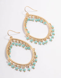 Gold Oval Teardrop Blue Bead Chandbali Earrings - link has visual effect only