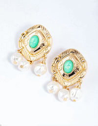 Gold Vintage Pearl Tassel Stud Earrings - link has visual effect only