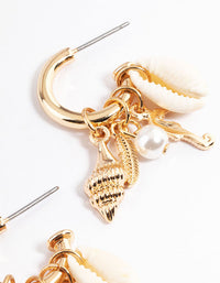 Gold Mixed Motif Beachy Hoop Earrings - link has visual effect only
