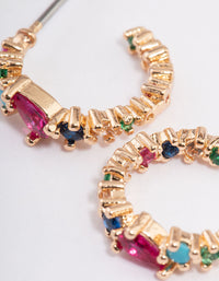 Gold Multi Rainbow Stone Hoop Earrings - link has visual effect only