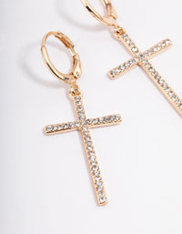 Gold Diamante Cross Huggie Earrings - link has visual effect only