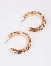 Gold Ribbed Hoop Earrings - link has visual effect only