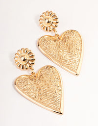 Gold Bold Etched Heart Earrings - link has visual effect only