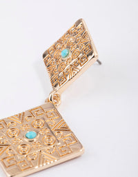 Gold Turquoise Square Drop Earrings - link has visual effect only