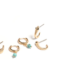 Gold Semi Precious Snake Earrings Set - link has visual effect only