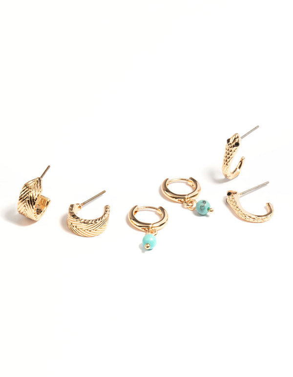 Gold Semi Precious Snake Earrings Set