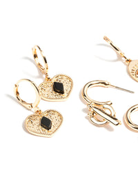 Gold Jet Cactus Earrings Set - link has visual effect only