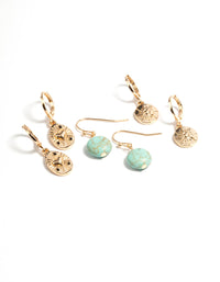 Gold Semi Precious Coin Earrings Set - link has visual effect only