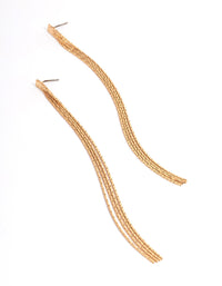 Gold Slim Tassel Drop Earrings - link has visual effect only