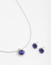 Rhodium Cushion Halo Jewellery Set - link has visual effect only