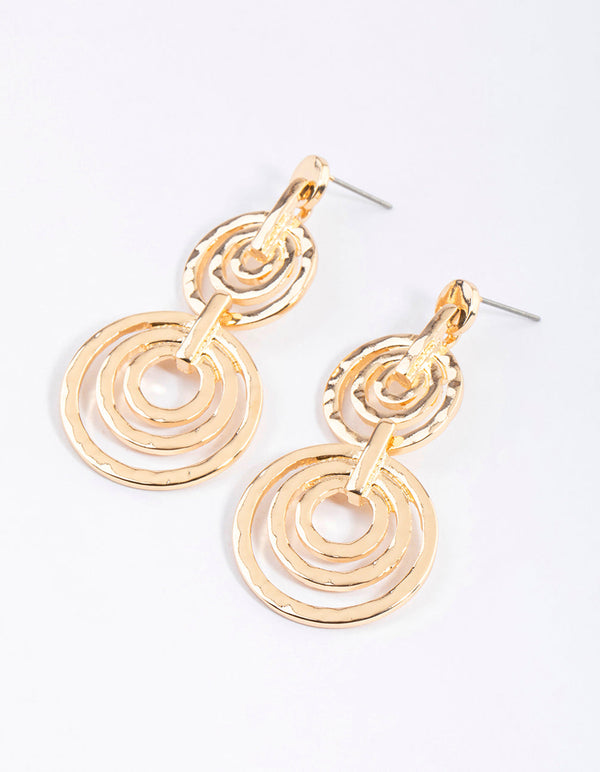 Gold Round Illusion Layer Drop Earrings