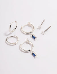 Silver Plated Cubic Zirconia Sapphire Cut Huggie Earrings 6-Pack - link has visual effect only