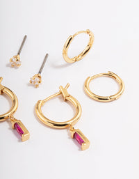 Gold Plated Cubic Zirconia Fuschia Cut Hoop Earrings 6-Pack - link has visual effect only