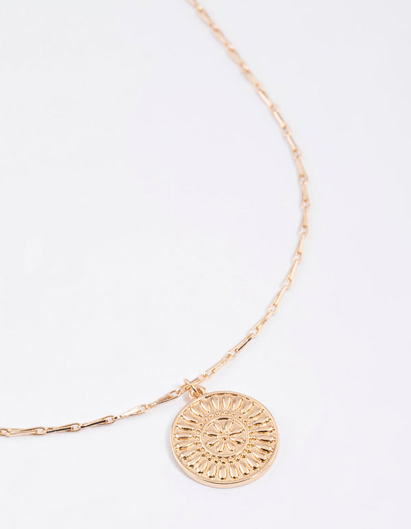 Gold Medallion Disc Necklace