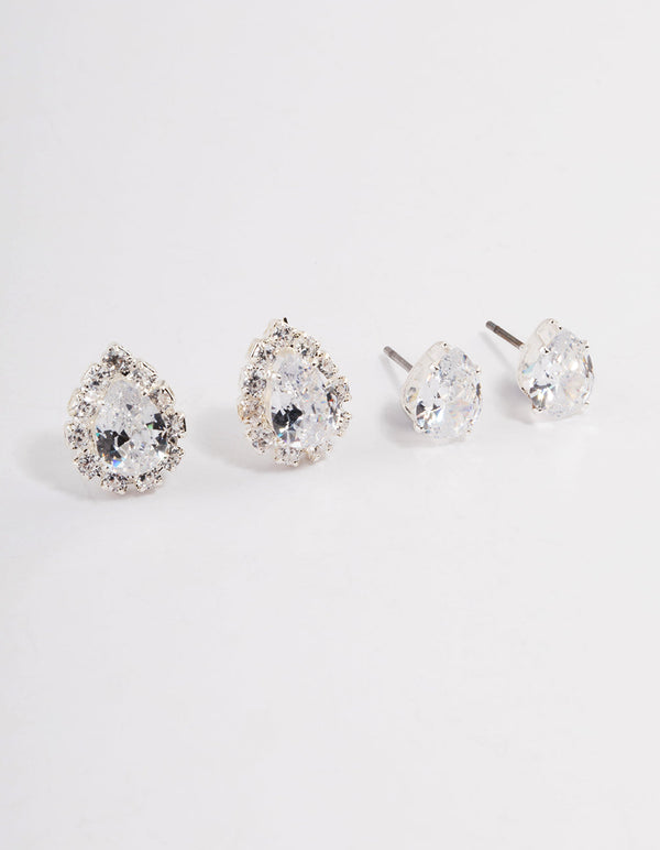 Silver Fancy Cubic Zirconia Pear Earrings Pack