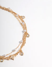 Gold Cubic Zirconia & Pearl Bead Anklet Pack - link has visual effect only