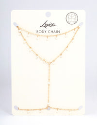 Gold Dainty Pearl Body Chain - link has visual effect only