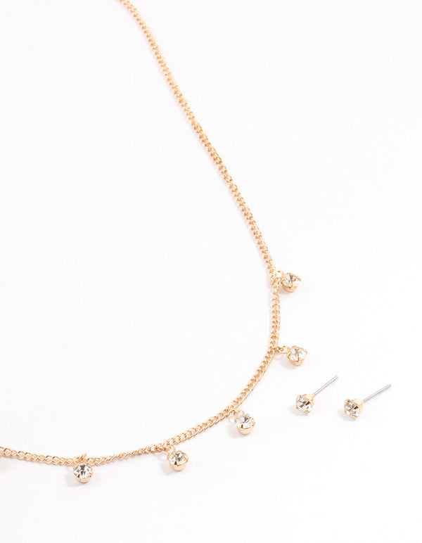 Gold Diamante Droplet Jewellery Set