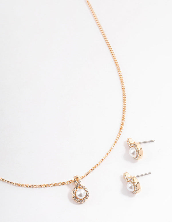 Gold Diamante Pearl Swirl Jewellery Set