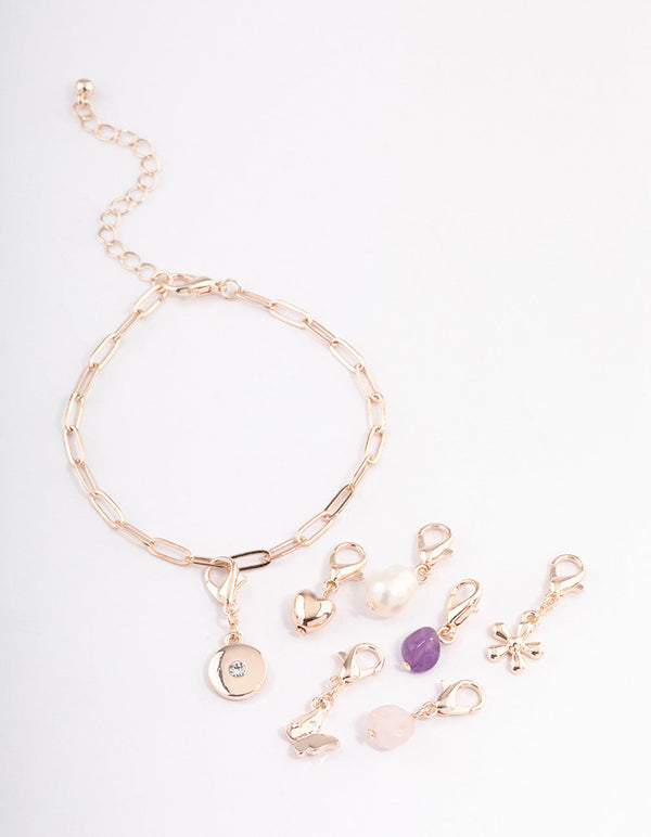 Rose Gold Semi Precious Diamante Charm Bracelet