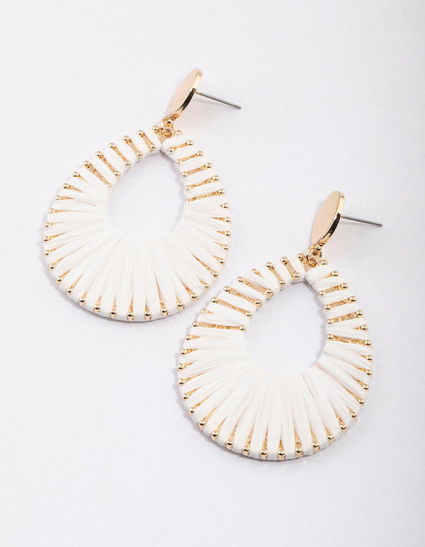 Gold Raffia Oval Drop Earrings