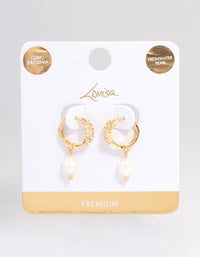 Gold Plated Freshwater Pearl Cubic Zirconia Small Huggie Hoop Earrings - link has visual effect only