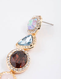 Gold Diamante Mixed Jewel Stone Drop Earrings - link has visual effect only