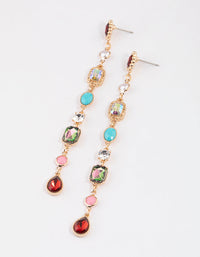 Gold Mixed Jewel Stone Link Drop Earrings - link has visual effect only