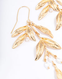 Gold Dainty Leaf & Pearl Drop Earrings - link has visual effect only