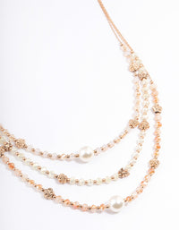 Gold Triple Row Mixed Circle Beaded Necklace - link has visual effect only