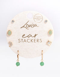 Gold Green Aventurine Diamante Celestial Stacker Earrings - link has visual effect only