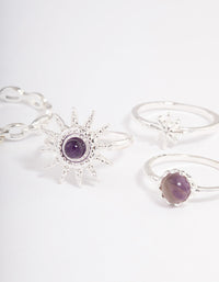 Silver Amethyst Cluster Chain Ring Pack - link has visual effect only