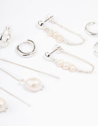 Silver Plated Freshwater Pearls Thread Through Earrings - link has visual effect only