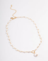 Gold Plated Freshwater Pearl Station Drop Necklace - link has visual effect only