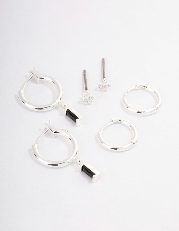 Silver Plated Cubic Zirconia Huggie Earrings Pack